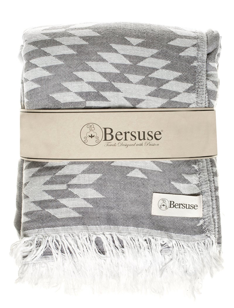 Bersuse 100% Cotton Teotihuacan XL Throw Blanket Turkish Towel Beach Blanket - Beach Camping Essentials - 75x90 Inches, Silver Grey - Image 4